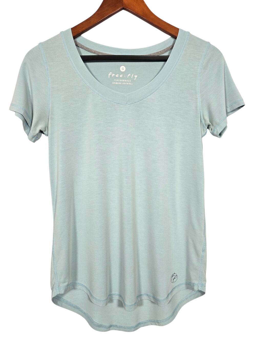 Free Fly Apparel Womens V-Neck Short Sleeve T-Shirt Tee Blue Size S Bamboo Tunic